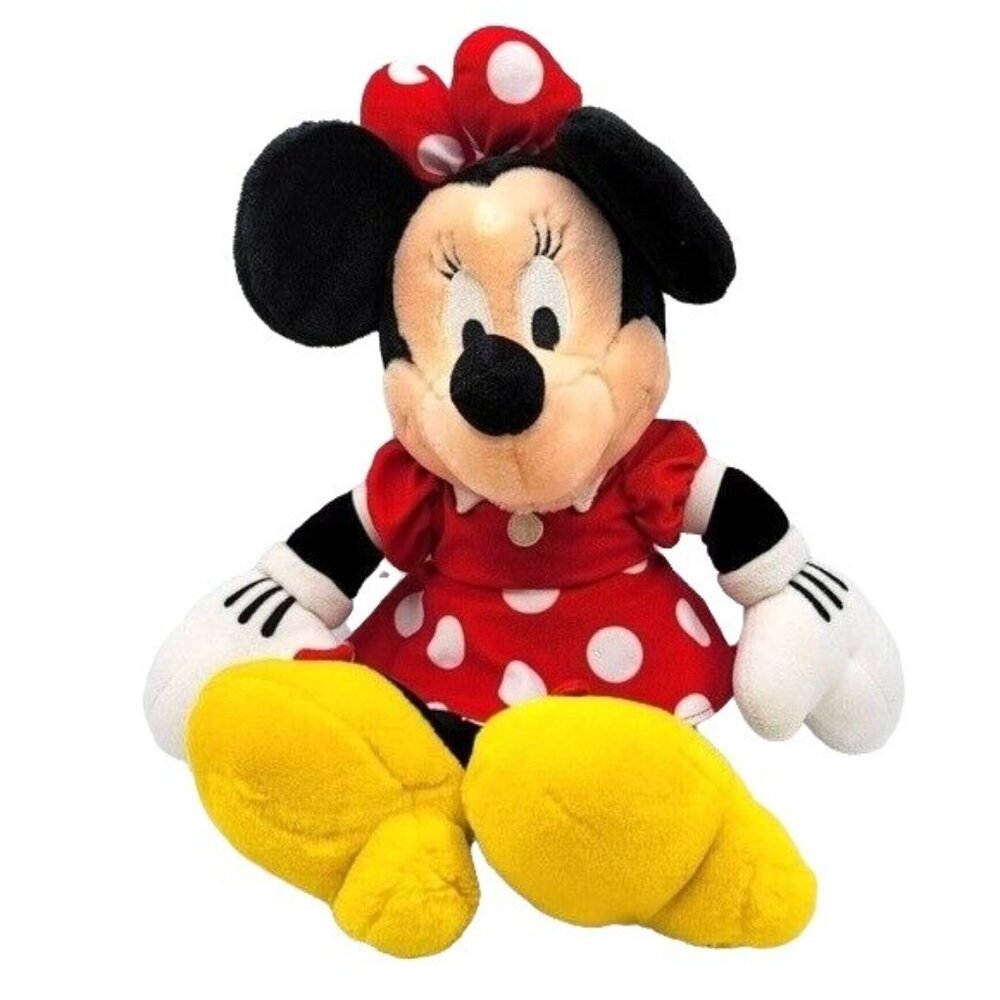 Disney World Vintage Minnie Mouse Soft Doll Plush 19" Red Dress Dot Yellow Shoes